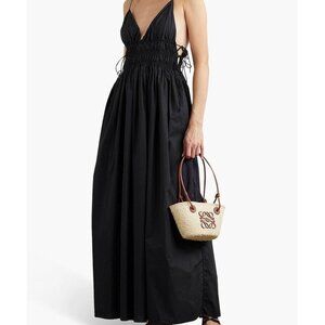 Matteau Tie-detailed Shirred Organic Cotton-poplin Maxi Dress. Size 1. NWT